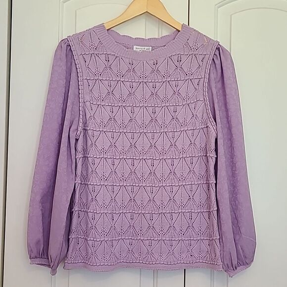 CURRENT AIR Long Sleeve Woven Textural Sweater Knit Top Lavender Size M - Picture 2 of 13